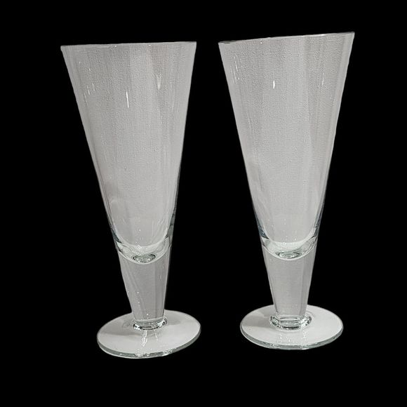 Set of 2‎ Clear Crystal Footed Pilsner Beer Glass Stemware Barware - Picture 9 of 11